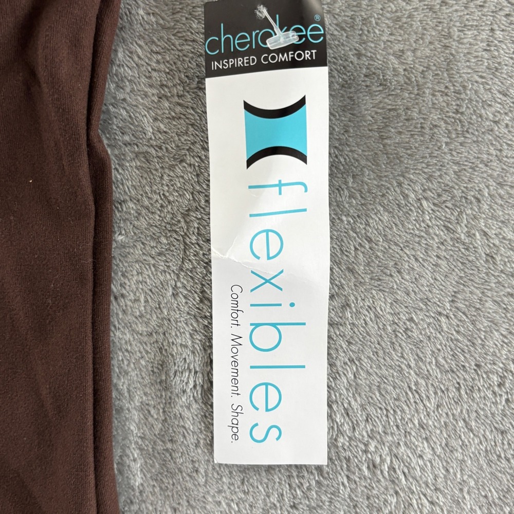 Cherokee Flexibles Floral Scrub Top Womens‎ 2XL Brown Stretch Side Panels V Neck - Picture 3 of 7